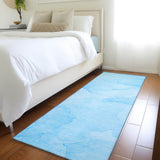 Homeroots 8' Runner Blue Abstract Washable Non Skid Indoor Outdoor Runner Rug Blue Polyester 559849