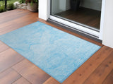 Homeroots 3' X 5' Blue Abstract Washable Non Skid Indoor Outdoor Area Rug Blue Polyester 559851