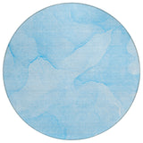 Homeroots 8' Round Blue Round Abstract Washable Non Skid Indoor Outdoor Area Rug Blue Polyester 559853