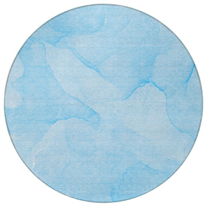 Homeroots 8' Round Blue Round Abstract Washable Non Skid Indoor Outdoor Area Rug Blue Polyester 559853