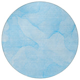 Homeroots 8' Round Blue Round Abstract Washable Non Skid Indoor Outdoor Area Rug Blue Polyester 559853