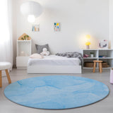 Homeroots 8' Round Blue Round Abstract Washable Non Skid Indoor Outdoor Area Rug Blue Polyester 559853