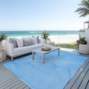 Homeroots 9' X 12' Blue Abstract Washable Non Skid Indoor Outdoor Area Rug Blue Polyester 559855