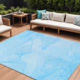 Homeroots 10' X 14' Blue Abstract Washable Non Skid Indoor Outdoor Area Rug Blue Polyester 559856