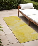 Homeroots 2' X 8' Gold Abstract Washable Non Skid Indoor Outdoor Runner Rug Gold Polyester 559858