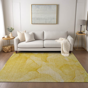 Homeroots 3' X 5' Gold Abstract Washable Non Skid Indoor Outdoor Area Rug Gold Polyester 559860
