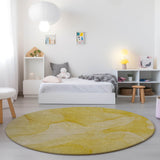 Homeroots 8' Round Gold Abstract Washable Non Skid Indoor Outdoor Area Rug Gold Polyester 559862