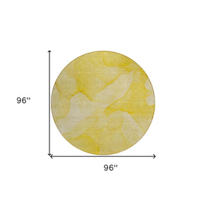 Homeroots 8' Round Gold Abstract Washable Non Skid Indoor Outdoor Area Rug Gold Polyester 559862