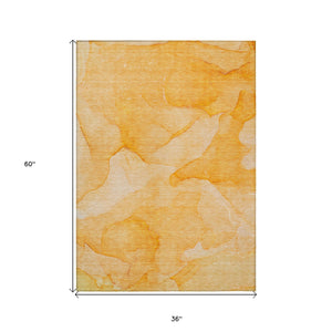 Homeroots 3' X 5' Orange Abstract Washable Non Skid Indoor Outdoor Area Rug Orange Polyester 559869