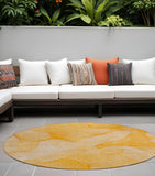 Homeroots 8' Round Orange Abstract Washable Non Skid Indoor Outdoor Area Rug Orange Polyester 559871