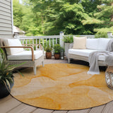 Homeroots 8' Round Orange Abstract Washable Non Skid Indoor Outdoor Area Rug Orange Polyester 559871