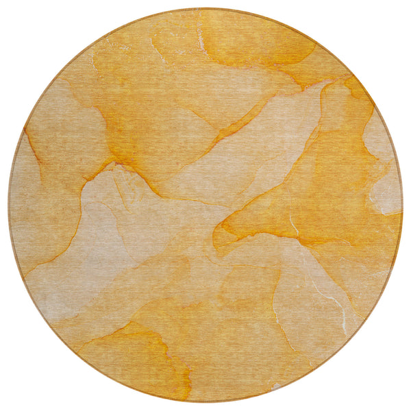 Homeroots 8' Round Orange Abstract Washable Non Skid Indoor Outdoor Area Rug Orange Polyester 559871