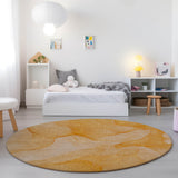 Homeroots 8' Round Orange Abstract Washable Non Skid Indoor Outdoor Area Rug Orange Polyester 559871