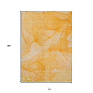 Homeroots 9' X 12' Orange Abstract Washable Non Skid Indoor Outdoor Area Rug Orange Polyester 559873