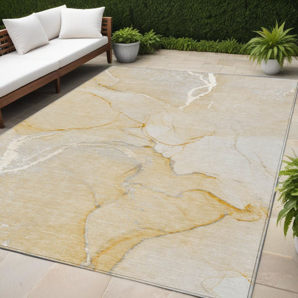 HomeRoots 5' Beige Abstract Area Rug - Washable Indoor Outdoor Design for Elegant, Durable, and Easy Care Living 5' X 8' 559879