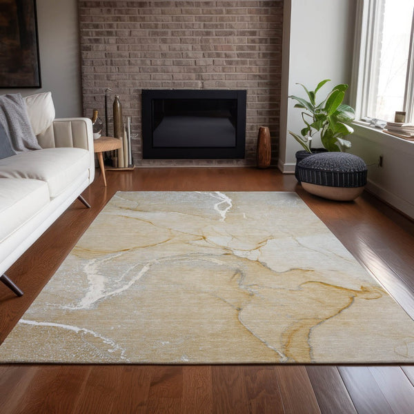 HomeRoots 5' Beige Abstract Area Rug - Washable Indoor Outdoor Design for Elegant, Durable, and Easy Care Living 5' X 8' 559879