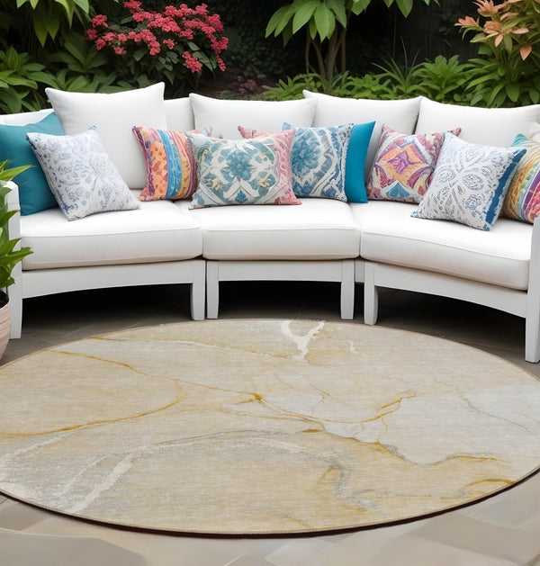 HomeRoots 5' Beige Abstract Area Rug - Washable Indoor Outdoor Design for Elegant, Durable, and Easy Care Living 8' Round 559880