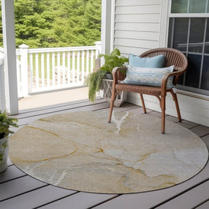 HomeRoots 5' Beige Abstract Area Rug - Washable Indoor Outdoor Design for Elegant, Durable, and Easy Care Living 8' Round 559880