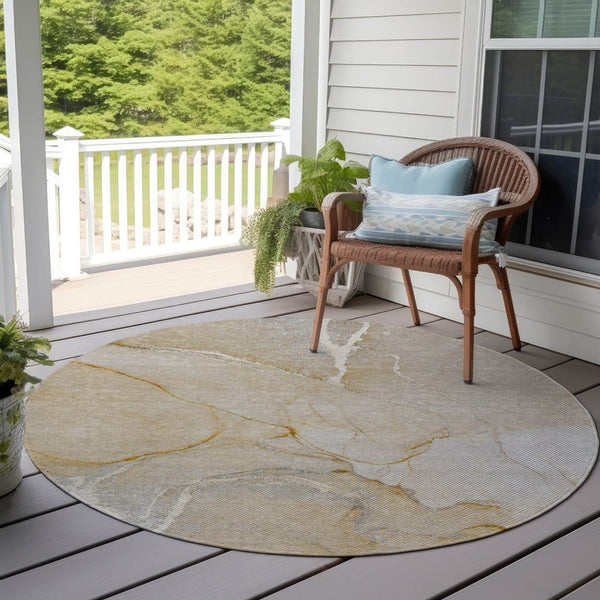 HomeRoots 5' Beige Abstract Area Rug - Washable Indoor Outdoor Design for Elegant, Durable, and Easy Care Living 8' Round 559880