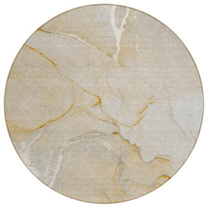 HomeRoots 5' Beige Abstract Area Rug - Washable Indoor Outdoor Design for Elegant, Durable, and Easy Care Living 8' Round 559880