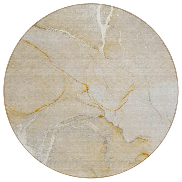 HomeRoots 5' Beige Abstract Area Rug - Washable Indoor Outdoor Design for Elegant, Durable, and Easy Care Living 8' Round 559880