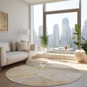 HomeRoots 5' Beige Abstract Area Rug - Washable Indoor Outdoor Design for Elegant, Durable, and Easy Care Living 8' Round 559880