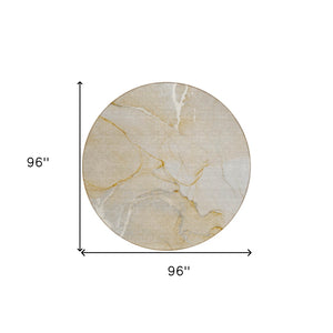 HomeRoots 5' Beige Abstract Area Rug - Washable Indoor Outdoor Design for Elegant, Durable, and Easy Care Living 8' Round 559880