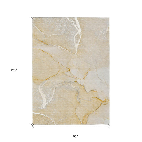 HomeRoots 5' Beige Abstract Area Rug - Washable Indoor Outdoor Design for Elegant, Durable, and Easy Care Living 8' X 10' 559881