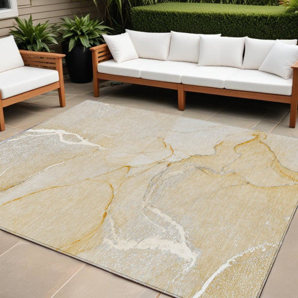 HomeRoots 5' Beige Abstract Area Rug - Washable Indoor Outdoor Design for Elegant, Durable, and Easy Care Living 9' X 12' 559882