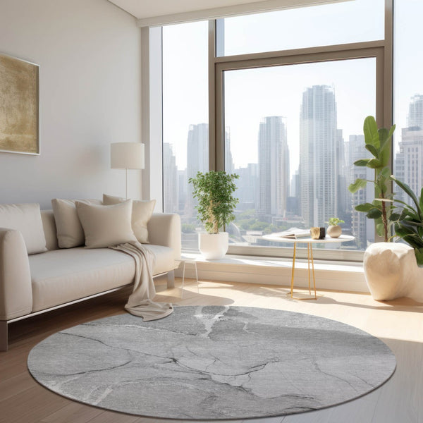 HomeRoots 5' Beige Abstract Area Rug - Washable Indoor Outdoor Design for Elegant, Durable, and Easy Care Living 8' Round 559898