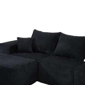 English Elm 6-Piece Modular U-Shaped Sectional Sofa with Chaise Convertible Corduroy Comfort and Secure Base Black W3163S00040