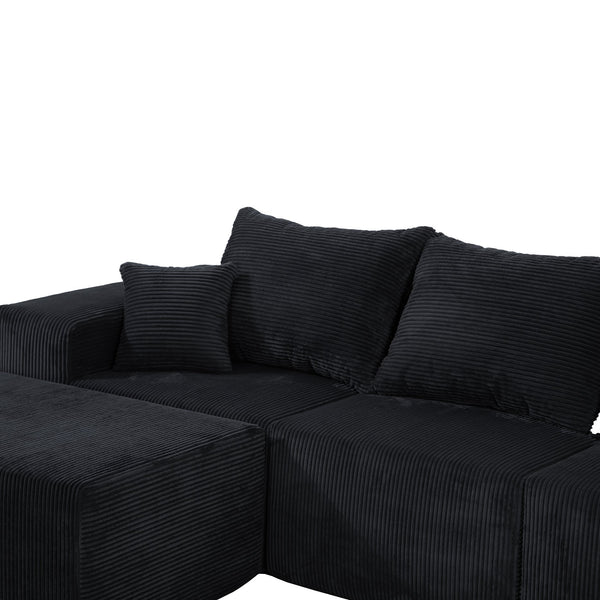 English Elm 6-Piece Modular U-Shaped Sectional Sofa with Chaise Convertible Corduroy Comfort and Secure Base Black W3163S00040