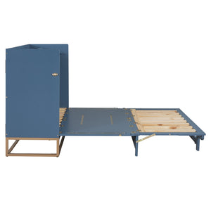 English Elm Queen Size Murphy Bed With Iron Legs, Modern Blue Finish, Space-Saving Design For Stylish Living N820S00035N-GIGA