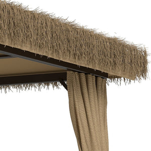 English Elm Outdoor Hawaiian Tiki Gazebo with Pe Thatch Roof Aluminum Frame and Mosquito Net T3963S00001