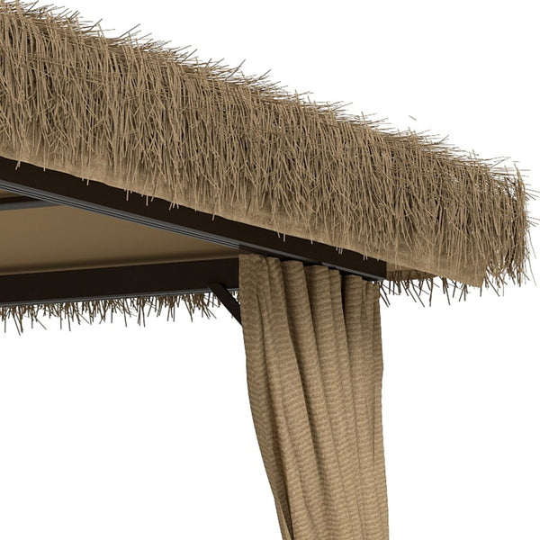 English Elm Outdoor Hawaiian Tiki Gazebo with Pe Thatch Roof Aluminum Frame and Mosquito Net T3963S00001