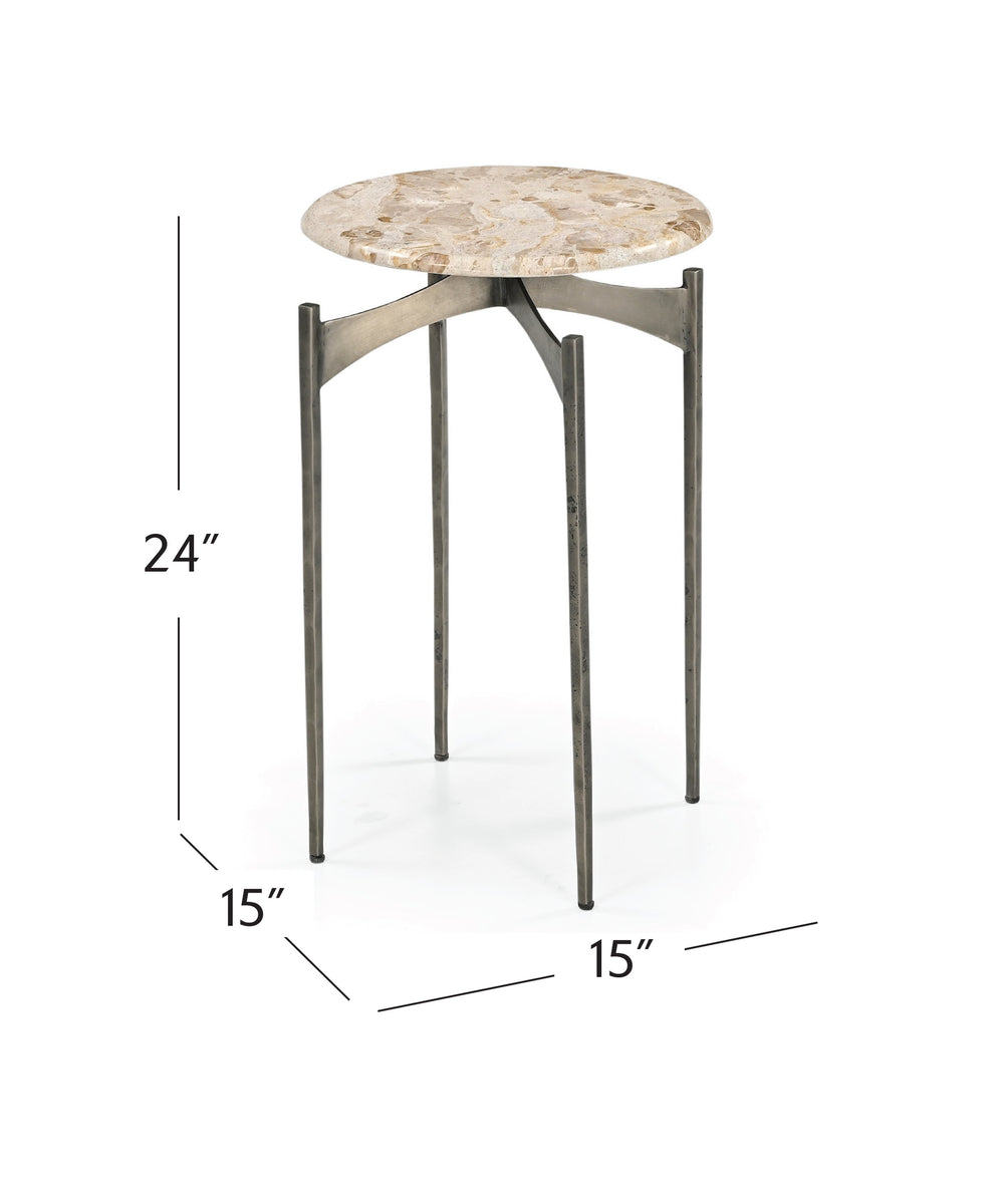 Basset Mirror Thea Accent Table - Modern Italian Marble Top With Antique Nickel Base For Elegant Home Decor Brown Metal,Marble 5599-lr-223