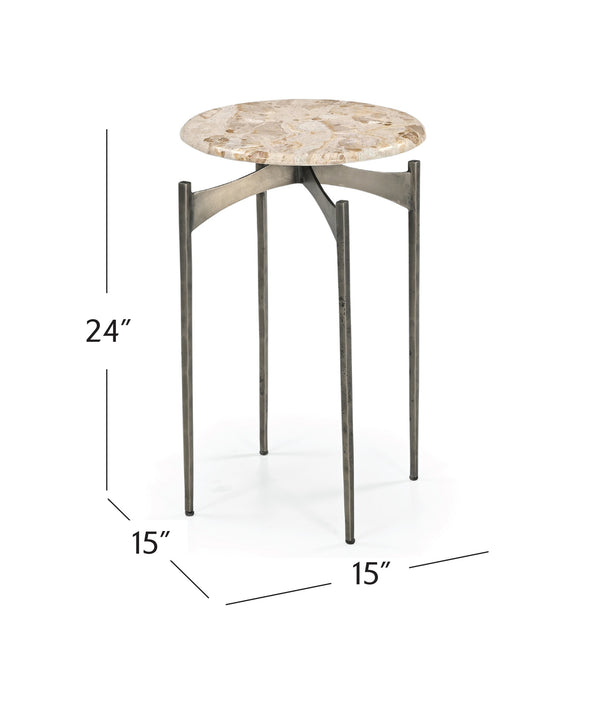 Basset Mirror Thea Accent Table - Modern Italian Marble Top With Antique Nickel Base For Elegant Home Decor Brown Metal,Marble 5599-lr-223
