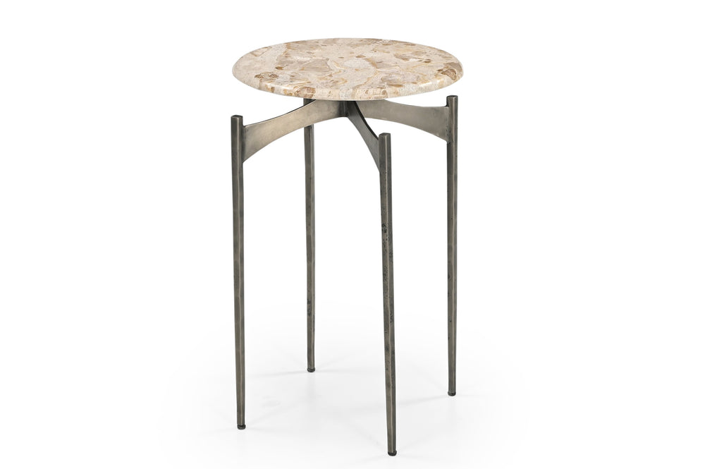 Basset Mirror Thea Accent Table - Modern Italian Marble Top With Antique Nickel Base For Elegant Home Decor Brown Metal,Marble 5599-lr-223