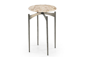 Basset Mirror Thea Accent Table - Modern Italian Marble Top With Antique Nickel Base For Elegant Home Decor Brown Metal,Marble 5599-lr-223