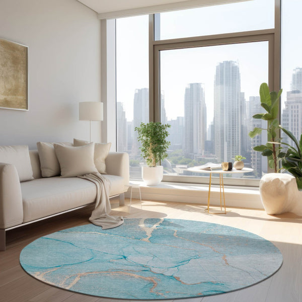 HomeRoots 5' Beige Abstract Area Rug - Washable Indoor Outdoor Design for Elegant, Durable, and Easy Care Living 8' X 8' 559907