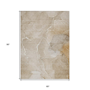 HomeRoots 5' Beige Abstract Area Rug - Washable, Non-Skid Design for Indoor & Outdoor Use, Easy Care & Stylish 5' X 8' 559915