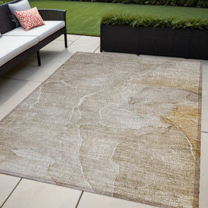 HomeRoots 5' Beige Abstract Area Rug - Washable, Non-Skid Design for Indoor & Outdoor Use, Easy Care & Stylish 5' X 8' 559915