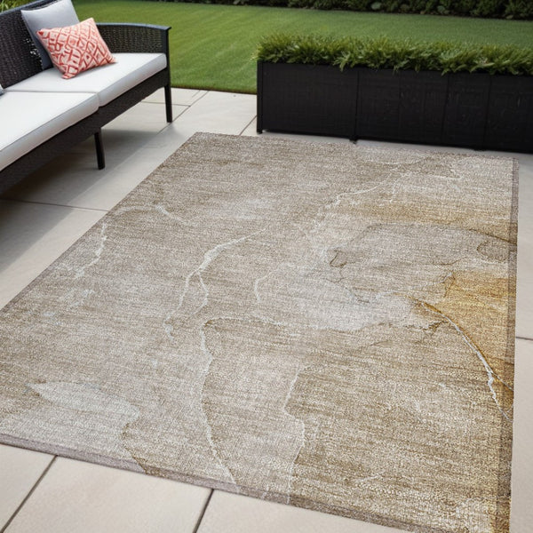 HomeRoots 5' Beige Abstract Area Rug - Washable, Non-Skid Design for Indoor & Outdoor Use, Easy Care & Stylish 5' X 8' 559915