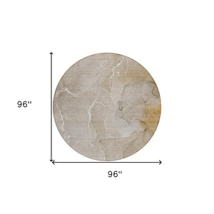 HomeRoots 5' Beige Abstract Area Rug - Washable, Non-Skid Design for Indoor & Outdoor Use, Easy Care & Stylish 8' Round 559916