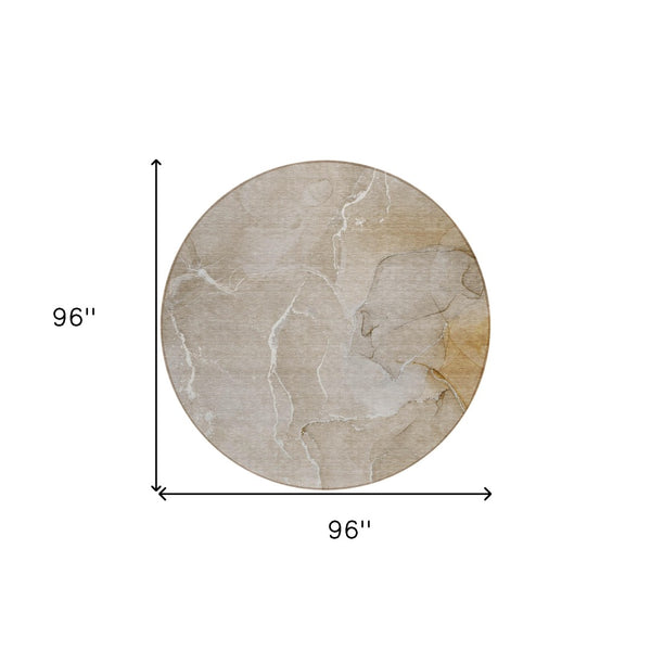 HomeRoots 5' Beige Abstract Area Rug - Washable, Non-Skid Design for Indoor & Outdoor Use, Easy Care & Stylish 8' Round 559916