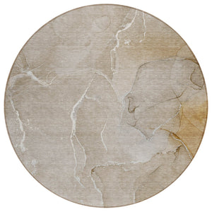HomeRoots 5' Beige Abstract Area Rug - Washable, Non-Skid Design for Indoor & Outdoor Use, Easy Care & Stylish 8' Round 559916