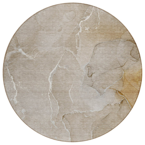 HomeRoots 5' Beige Abstract Area Rug - Washable, Non-Skid Design for Indoor & Outdoor Use, Easy Care & Stylish 8' Round 559916