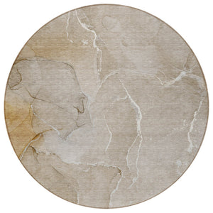 HomeRoots 5' Beige Abstract Area Rug - Washable, Non-Skid Design for Indoor & Outdoor Use, Easy Care & Stylish 8' Round 559916