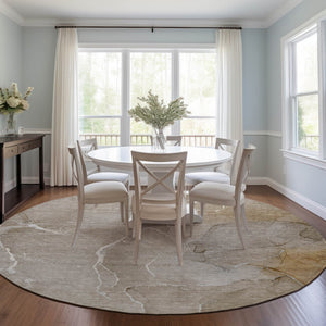 HomeRoots 5' Beige Abstract Area Rug - Washable, Non-Skid Design for Indoor & Outdoor Use, Easy Care & Stylish 8' Round 559916
