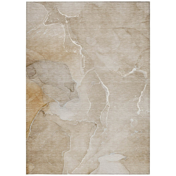 HomeRoots 5' Beige Abstract Area Rug - Washable, Non-Skid Design for Indoor & Outdoor Use, Easy Care & Stylish 9' X 12' 559918
